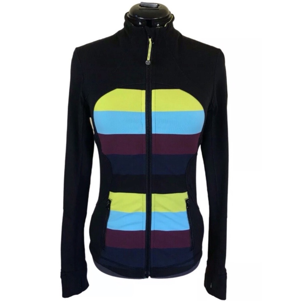 lululemon athletica Black Jacket with Yellow, Blue and Burgundy Stripes